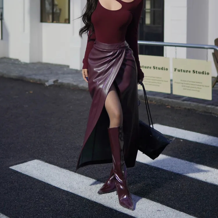 【蜜蜜家】风和四起 欧美辣妹小众设计一片式开衩半身裙 25/Q144