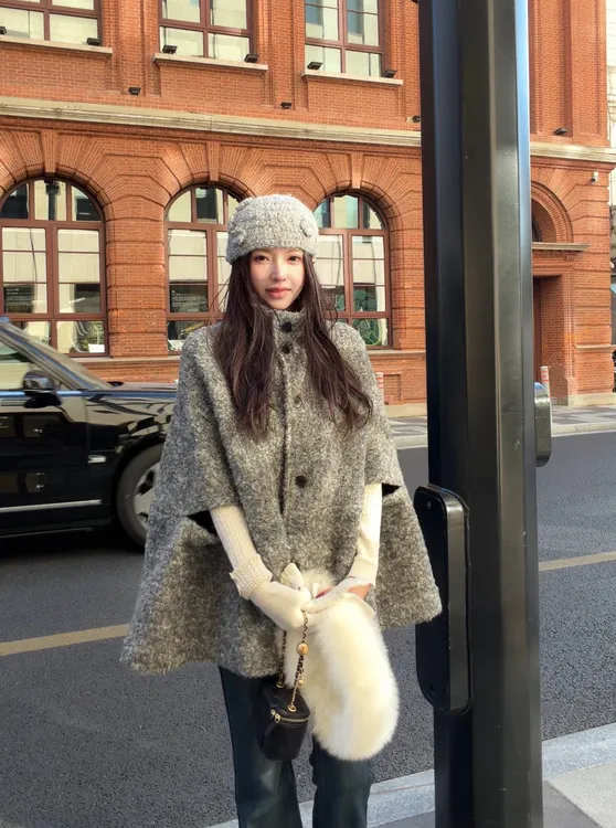 【慵懒日记】冬季宽松中长款气质时尚百搭厚款斗篷外套女