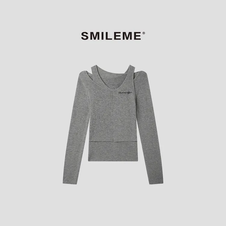 3-SMILEME【富士山下】时尚休闲显瘦百搭针织两件套长袖R5376101