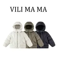 vilimama2025秋冬款男童女童高级皱立领连帽羽绒服外套D55045