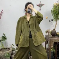 55571绿色左胸小口袋外拼方口袋翻领西装外套（长69胸围122