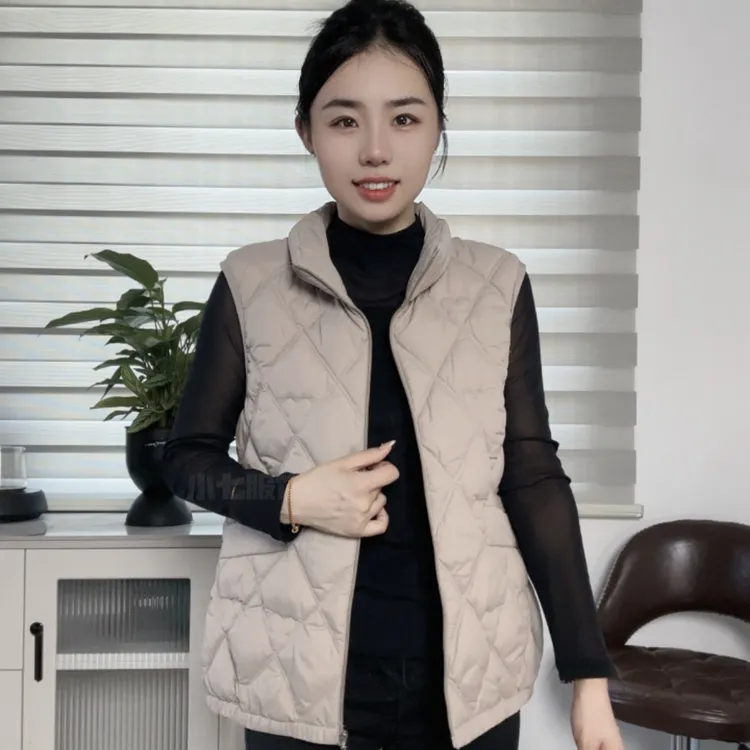 新款秋冬百搭格子女立领拉链显瘦马夹口袋纯色宽松2025【爱心马甲】
