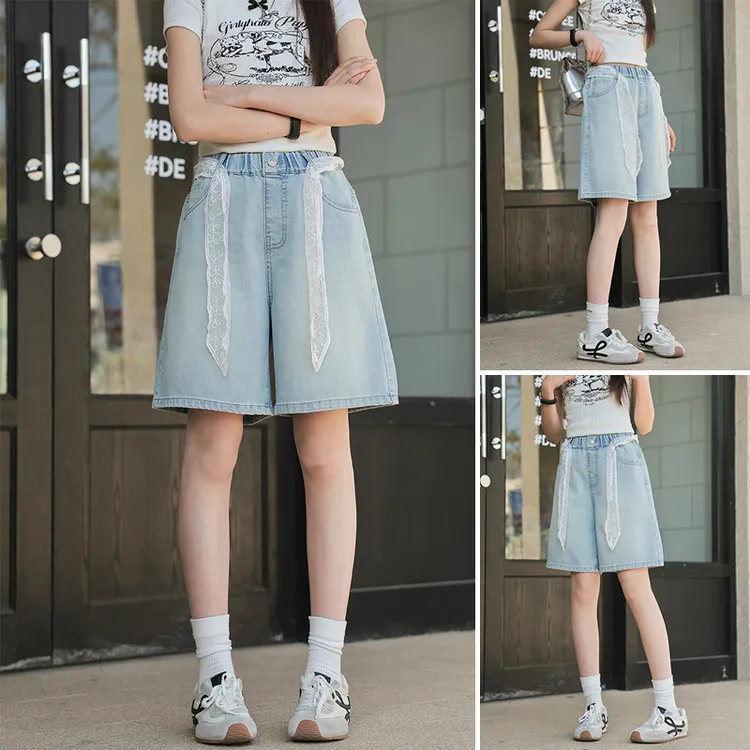 骄骄虎女童短裤2025夏季新款女大童洋气青少年牛仔中裤五分裤7158
