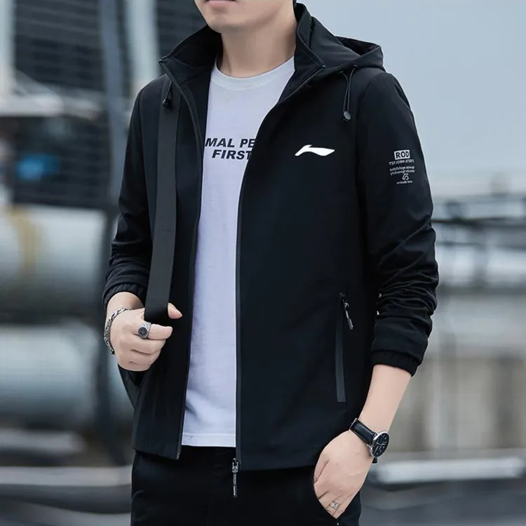 李宁万龙甲休闲夹克男士秋冬季加绒加厚连帽外套冲锋衣运动服上衣