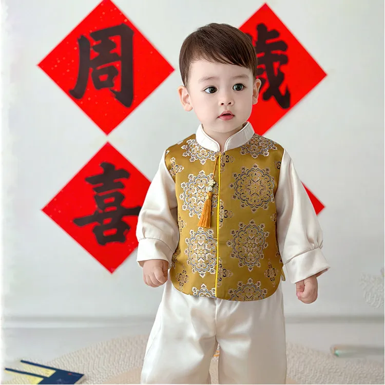 婴幼儿春秋唐装中国风男宝宝抓周服新中式喜庆生日宴百天周岁礼服