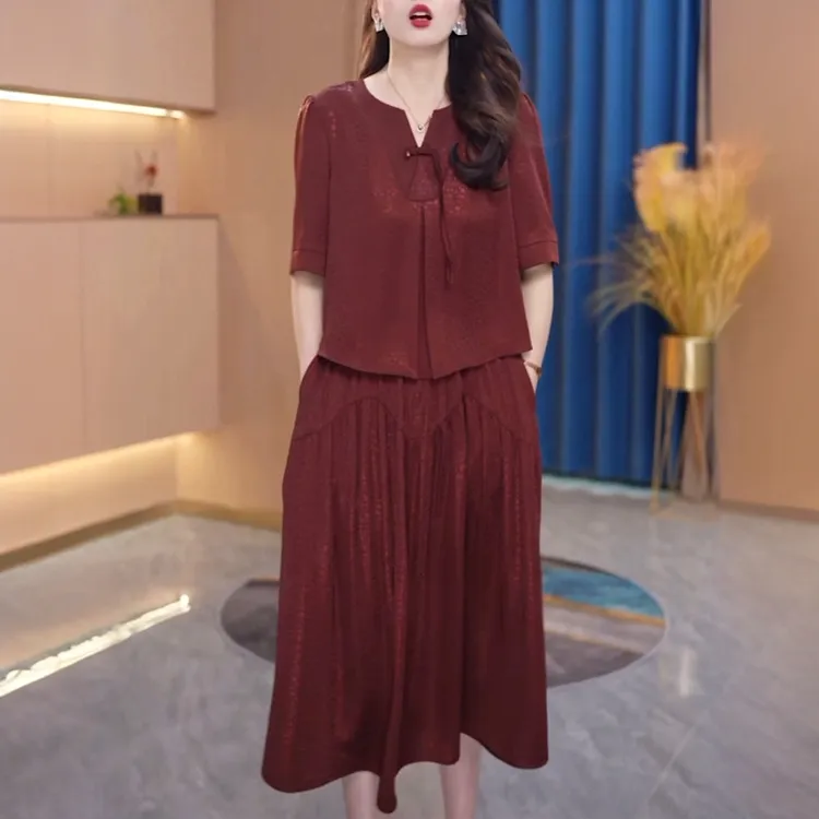 流光缎连衣裙2025夏季新款女装婚宴妈妈时尚气质减龄显瘦刺绣裙子