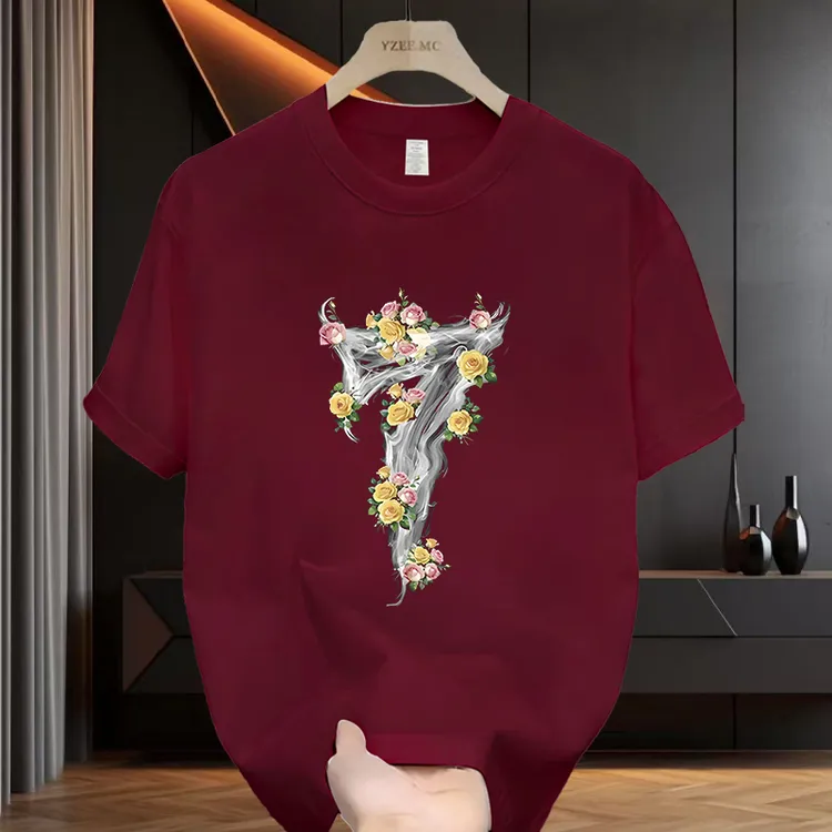 重磅纯棉男半袖体恤2025新潮流时尚圆领宽松百搭印花打底短袖T恤