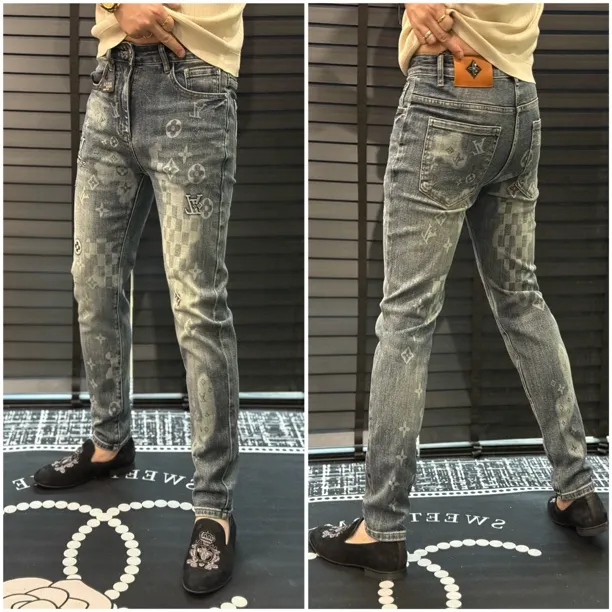 （沐鑫轻奢）春季新款男士印花弹力修身百搭小脚牛仔裤50122