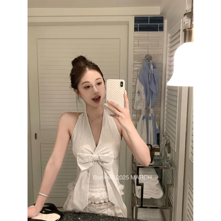 TEEINXX鱼骨束型挂脖v领法式吊带上衣DH067