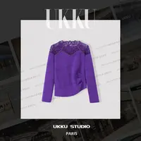 【UKKUSTUDIO】简约纯色款蕾丝宽松设计师紫女装衬衫614636