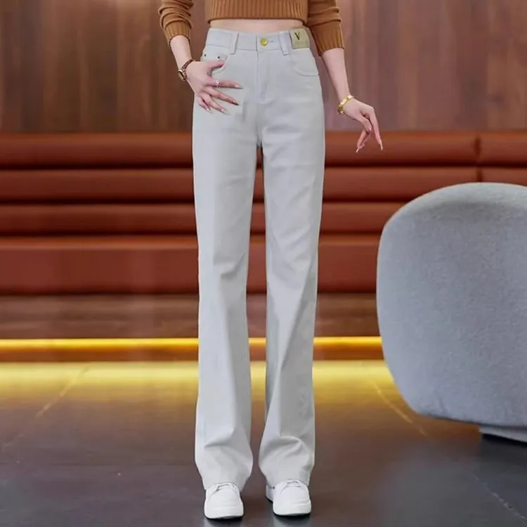 莫兰迪灰软牛仔直筒裤女2025新款春秋夏透气休闲女裤显瘦阔腿裤子