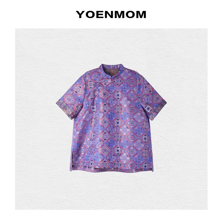 YOENMOM·对称美学·100桑蚕丝壮锦高级偏光感国风斜襟小立领上衣