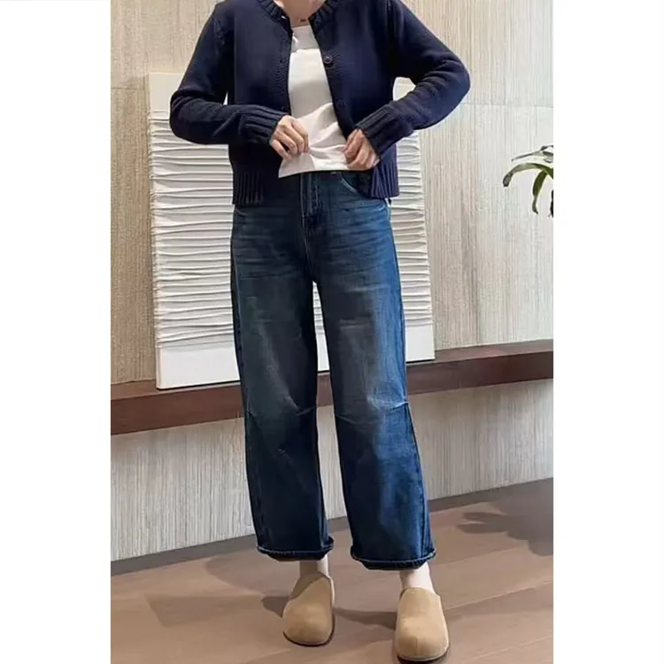 牛仔裤女2025早秋新款裤子显瘦高腰爆款九分裤时尚宽松直筒阔腿裤