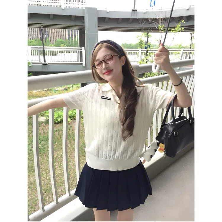 【娇养千金】乖乖学姐2025夏季新款镂空polo针织上衣