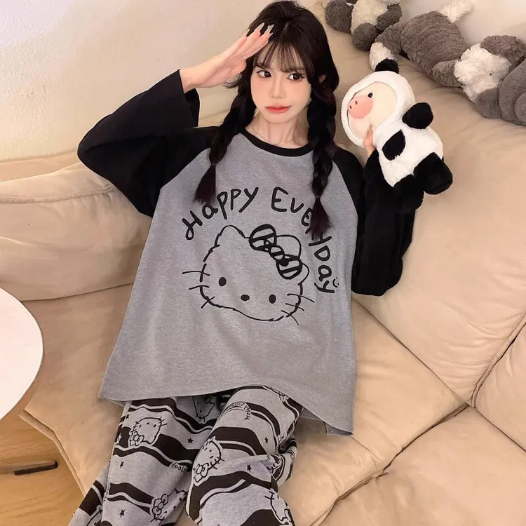 特大码睡衣女春秋季纯棉卡通胖mm女款200斤秋冬学生可外穿家居服