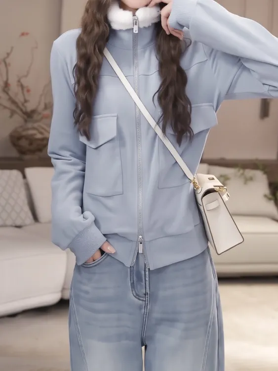 2025新款冬季翻领半拉链慵懒高级感内搭打底时尚百搭短外套L1250