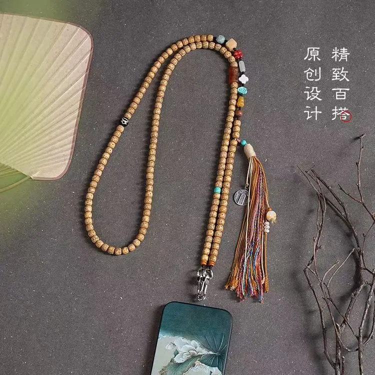 天然星月菩提黄金籽多宝手机挂绳长款斜女高端手机链新中式斜跨链