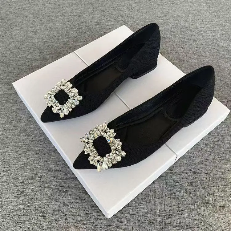 水钻尖头单鞋女新款春季百搭时尚网红牛筋鞋子女款爆款2025新款