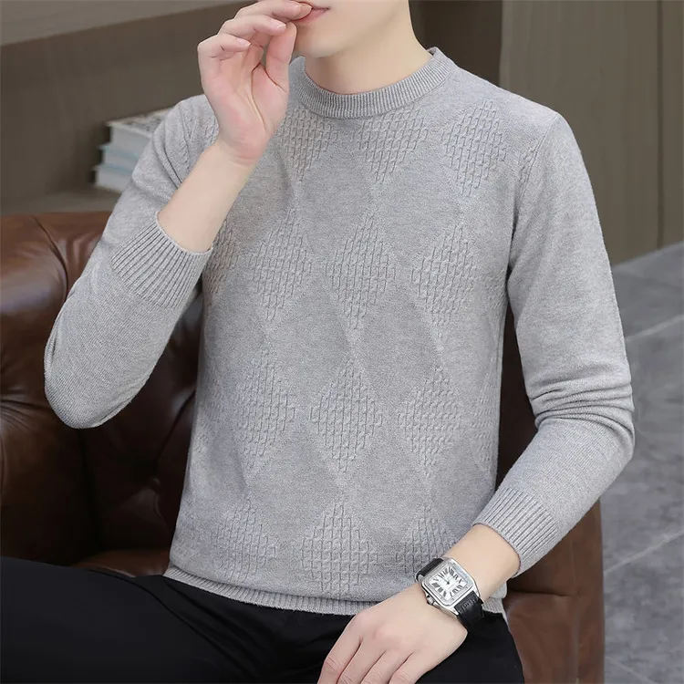 男士薄款纯色圆领针织衫春秋季内搭打底衫毛衣男装潮长袖休闲潮流