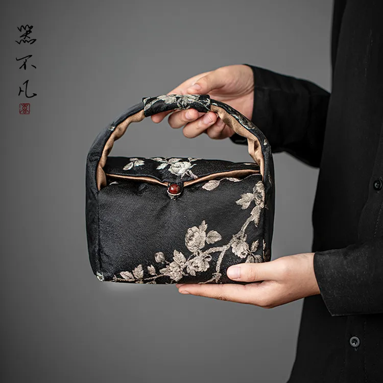 织锦布艺提梁收纳包旅行茶具便携一壶两杯加厚茶壶茶杯布袋