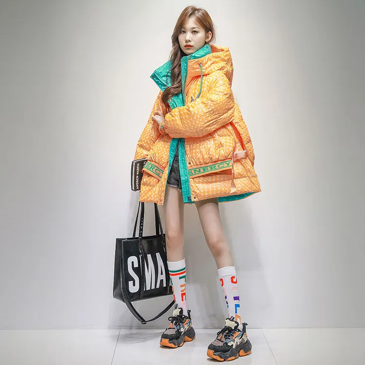 亮面免洗鹅绒羽绒服女中长款2025新款韩版高端撞色拼接鹅绒服外套