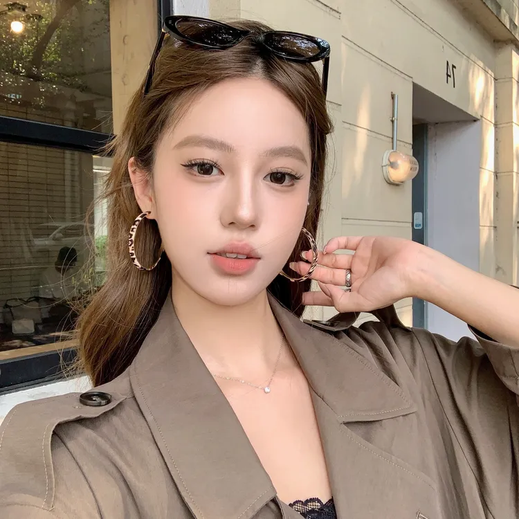 铜合金耳饰 秋天复古豹纹大圈圈耳环女个性夸张气质耳饰显瘦耳圈 