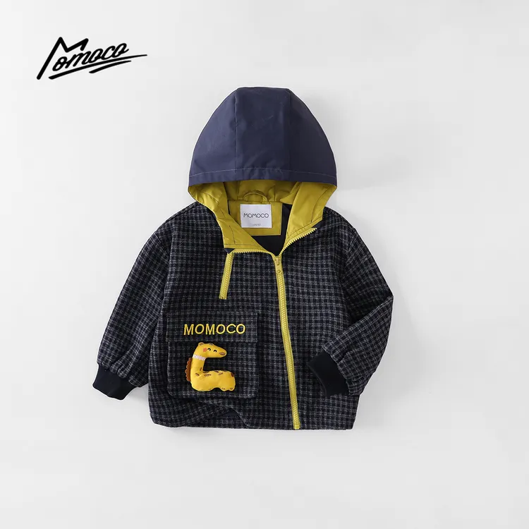 MOMOCO2025款秋季儿童简约连帽公仔时尚撞色梭织外套77330138120