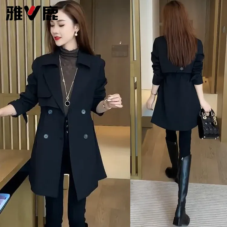 雅鹿休闲风衣女中长款春秋新款洋气小个子百搭宽松显瘦外套