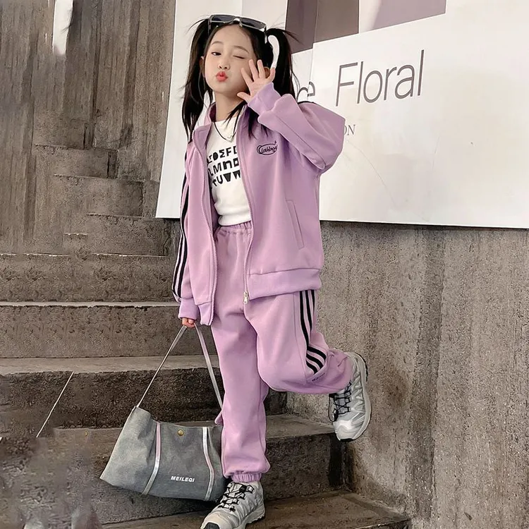 独特洋气时髦女童装洋气时髦小女孩卫衣外套休闲长裤春秋两件套