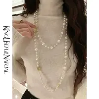 非金属仿珍珠吊坠 KUN 轻奢山茶花 项链珍珠镂空山茶花毛衣链