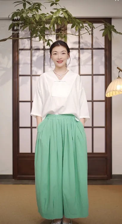 25支棉麻设计师捏褶宽边禅意九分大灯笼裤