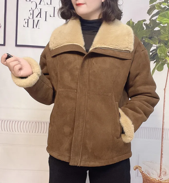 百搭秋冬女装加绒加厚皮毛一体韩版保暖加绒毛领35款