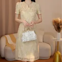 K793 提花短款蕾丝薄款短袖圆领裙子中式白色春夏少女时尚