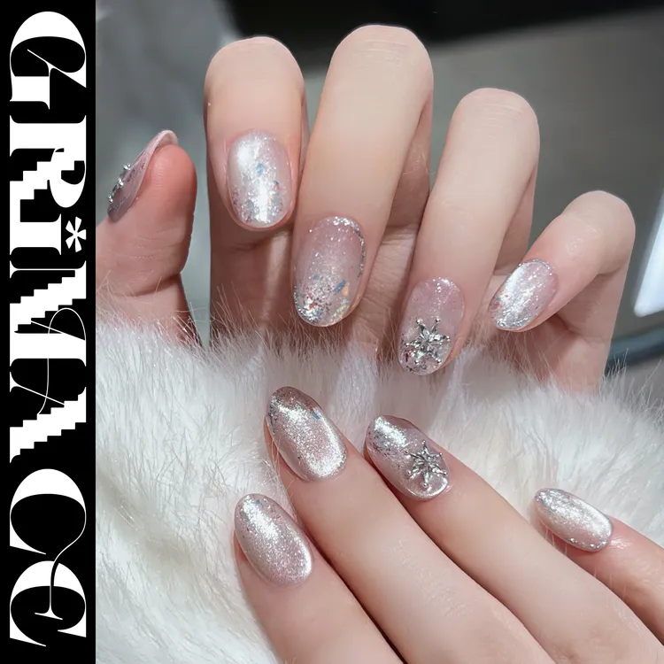 【双生花】怪相录手工穿戴甲神秘深紫色夜空裸粉星辰雪花钻爆款自然