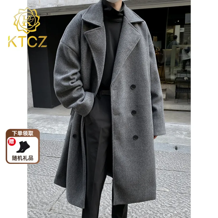 KTCZ冬季中长款毛呢大衣男过膝加厚ins潮流西装领呢子风衣外套