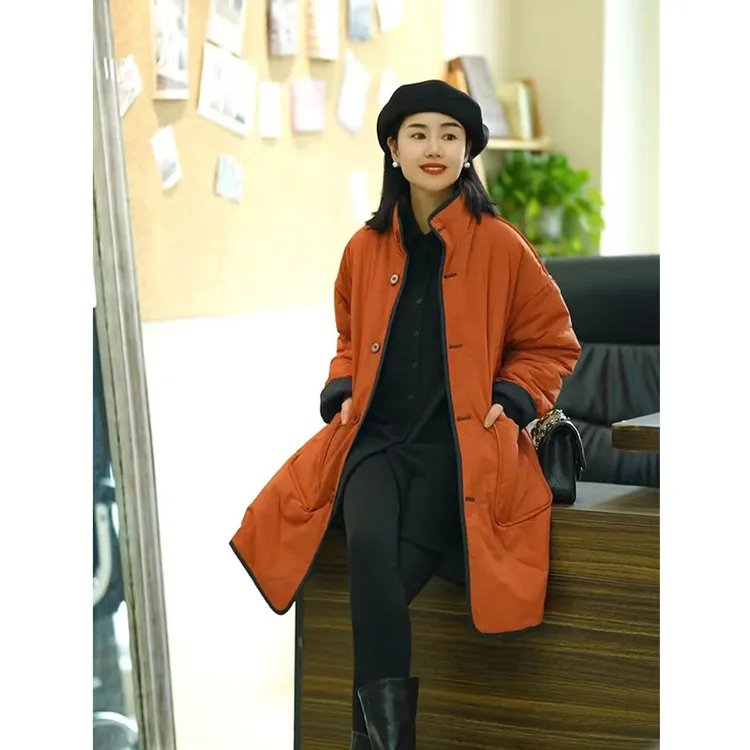 2025冬季新款女装双面穿加厚中长款棉衣显瘦时尚保暖工装棉服大衣