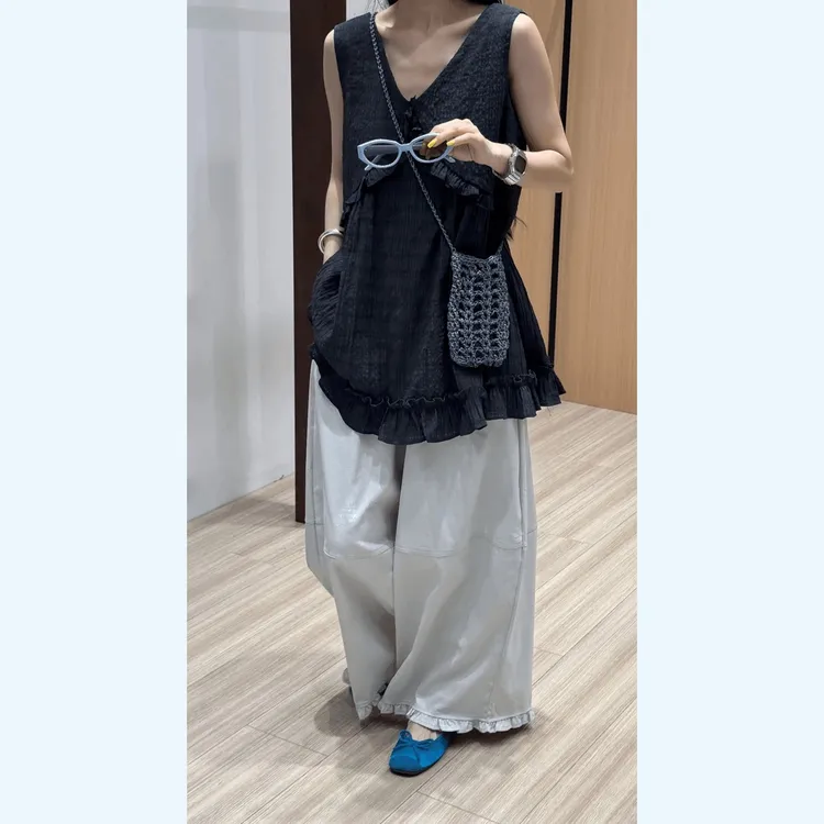 法式套装女2025夏季新款一整套ootd穿搭时尚独特上衣设计感阔腿裤