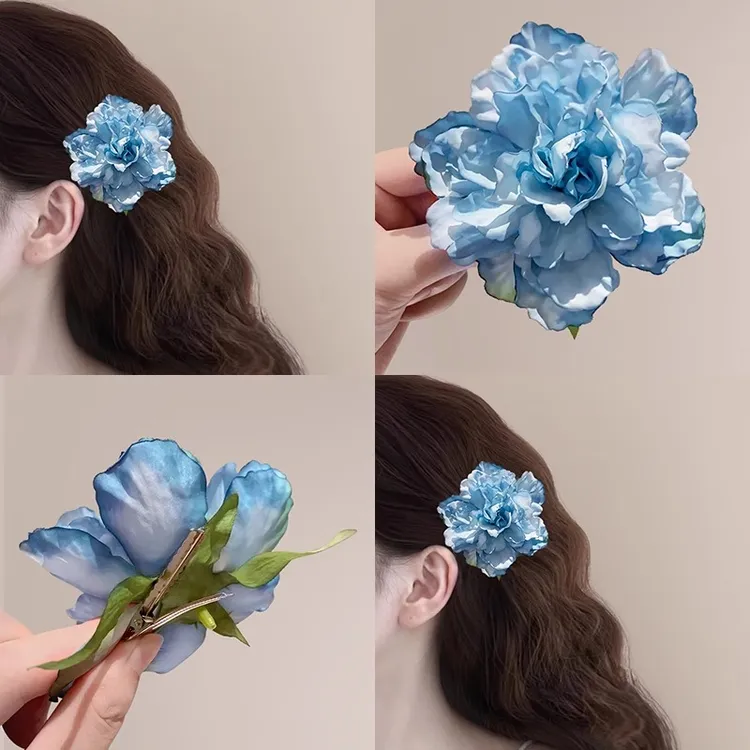 花朵发夹气质侧边耳后发卡女高端头花仿真花夹子头饰海边夹发饰