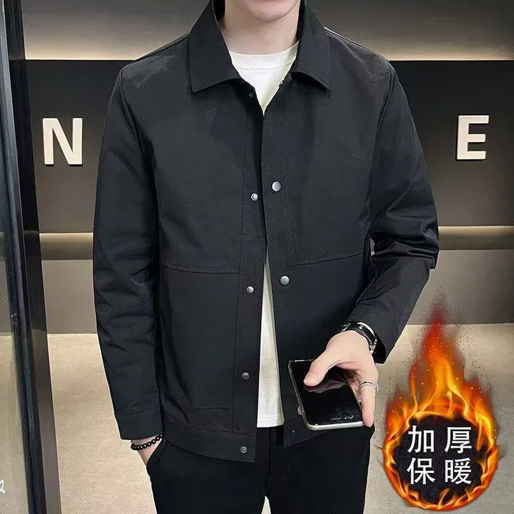 男士2025外套潮流新款修身韩版帅气翻领夹克简约百搭休闲春秋男装
