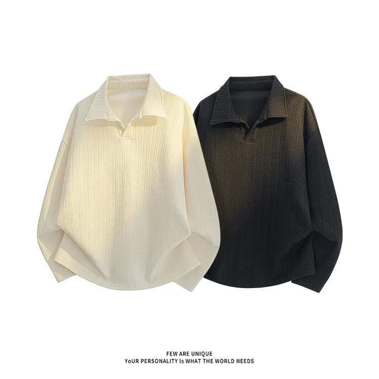 翻领POLO衫时尚长袖休闲运动宽松秋季复古纯色慵懒风显瘦百搭上衣