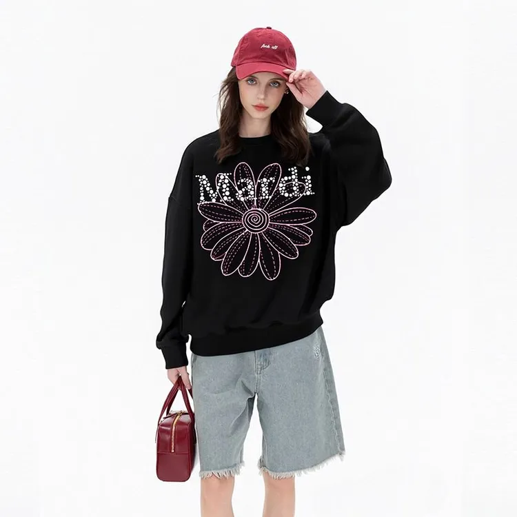 Mardi时尚潮流珍珠字母圆领卫衣宽松百搭明星同款上衣情侣卫衣