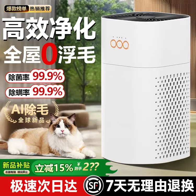 2026新款空气净化器负离子除二手烟异味室内小型除醛吸猫毛净化机