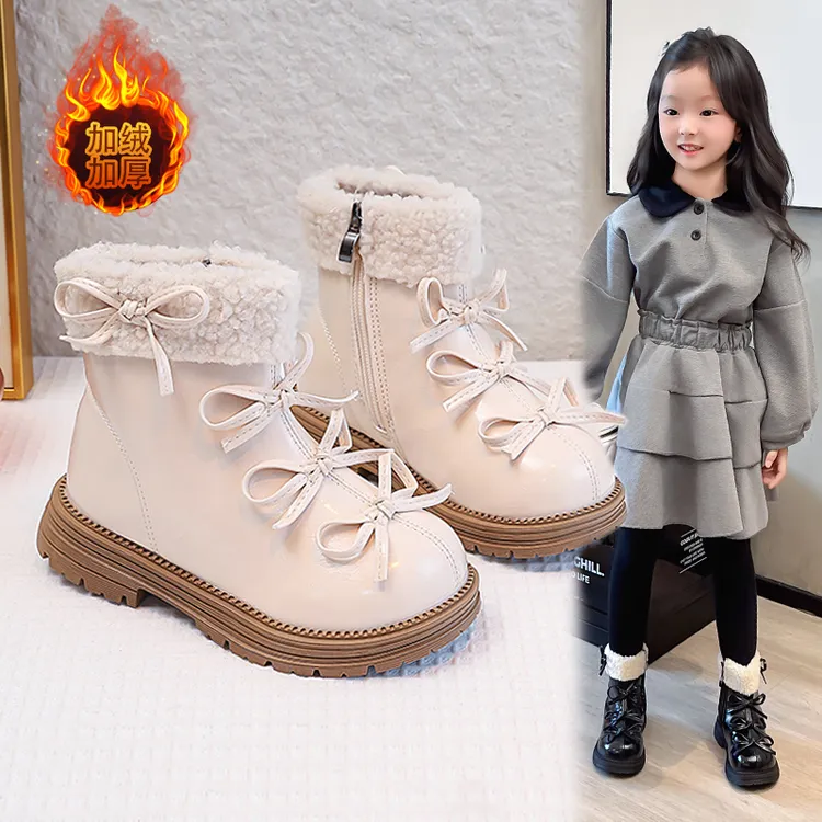 ABC女童马丁靴公主风雪地靴女侧拉链冬季加绒加厚休闲风公主皮靴
