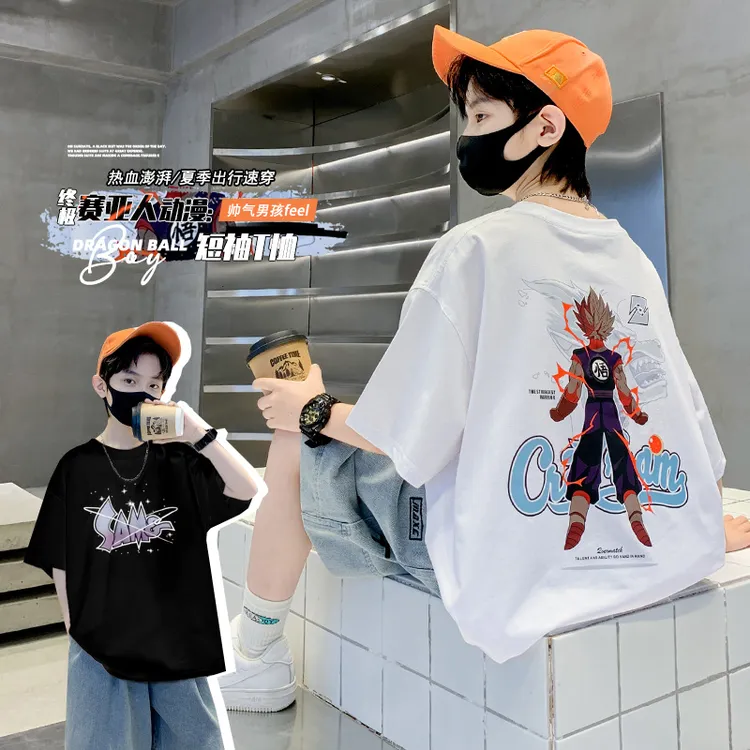 中大童吸汗男字母宽松套装夏款男童男孩T恤夏季短袖