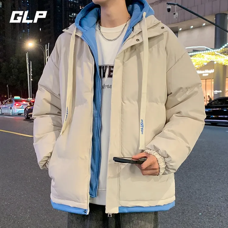 GLP假两件连帽棉服男生加厚保暖棉衣冬季休闲情侣面包服外套