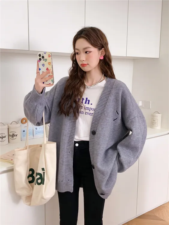 针织休闲慵懒风大码女装微胖mm外套2025新款百搭宽松开衫毛衣上衣