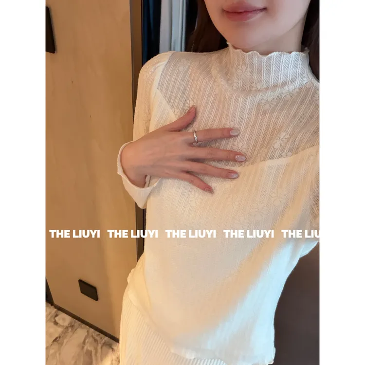 【LIUYI】白山茶~针织软蕾丝钩花打底衫511054