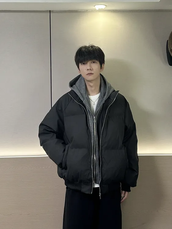 男士外套连帽PU皮假两件棉衣男冬季新款棉服男款潮流时尚宽松棉袄