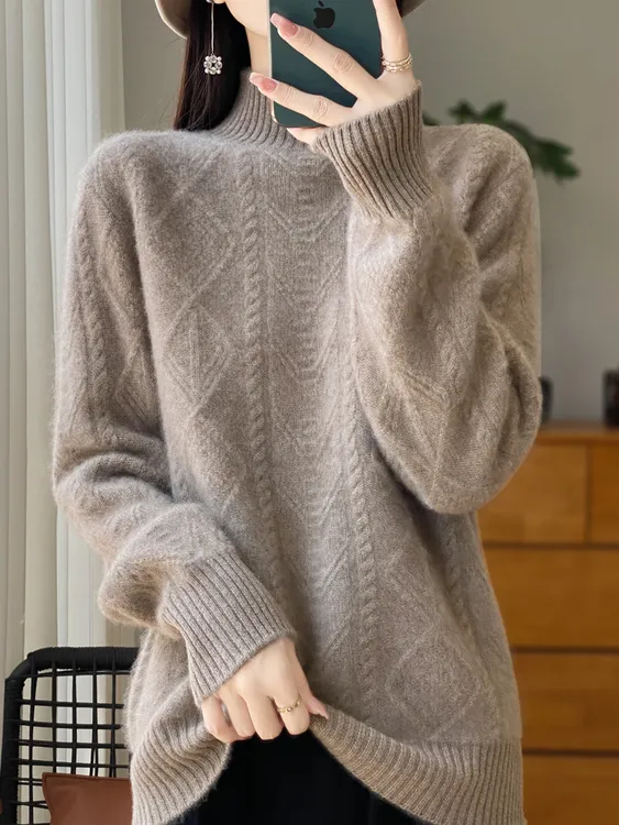 胖MM秋冬大码羊毛衫半高领毛衣女2025新款宽松洋气内搭针织打底