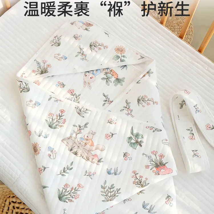 婴儿柔软棉抱被春夏款新生儿产房包被a类空气棉透气宝宝外出包单